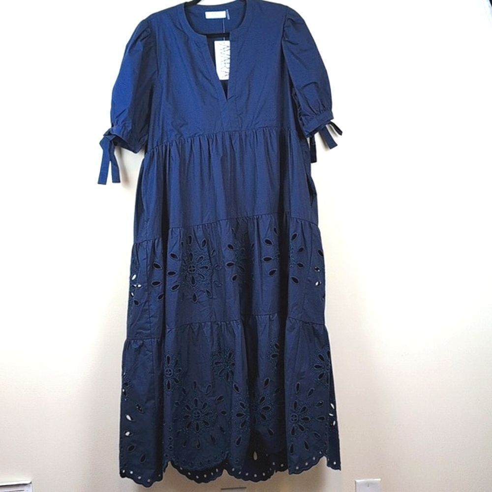 Avara Cotton Poplin Dottie Midi Dress Eyelet Tiered Skirt Size XX-Large NWT